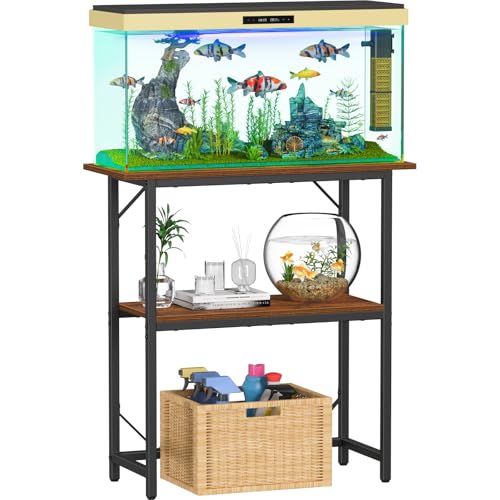 Snughome 10-30 Gallon Fish Tank Stand, Aquarium Stand 2-Tier Storage Shelves, Heavy Duty Terrarium Stand for Home Office Fish Tank Shelf, 30" L x 11.8" W x 30.7" H, Rustic Brown - color: Rustic Brown, size: 30 Gal-2 Tier