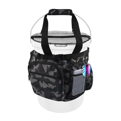 Fishing Bucket Organizer for 5 Gallon Bucket,Outdoor Ice-Fishing Tackle Bag with Bait Buckets Cover,Adjustable Buckle,Multi-Pockets for Fishing Gear & Accessories Storage