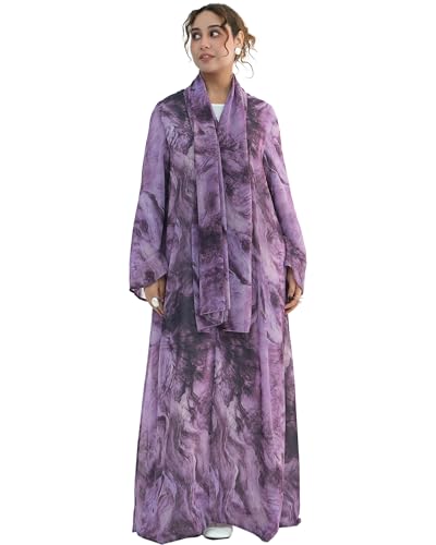 Modest Cardigan Set Women Muslim Dress with Soft Hijab Scarf Islamic Outfits Open Abaya For Eid, Ramadan, Umrah, Hajj - color: Purple, size: S(52)