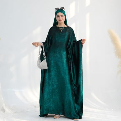 ODIZLI Abayas For Women Muslim Metallic Shiny Hijab Prayer Dress Arabic Kaftan Dubai Turkey Islamic Dress - color: Dark Green, size: 1