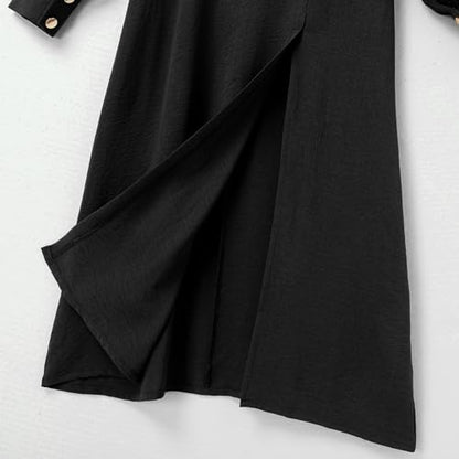 IDOPIP Abaya Dress for Women Muslim Set Long Sleeve Ramadan Islamic Dress Shirt with Pants 2PCS Dubai Prayer Casual Clothes - color: Black - Split, size: Small
