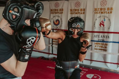 RIVAL Boxing RHG10 Intelli-Shock Headgear, D3O Front and Side Padding, Hook and Loop Back Adjustment with Lace on Top, and Anatomical Rear Head Pad Every Time - color: Black/Red, size: Large