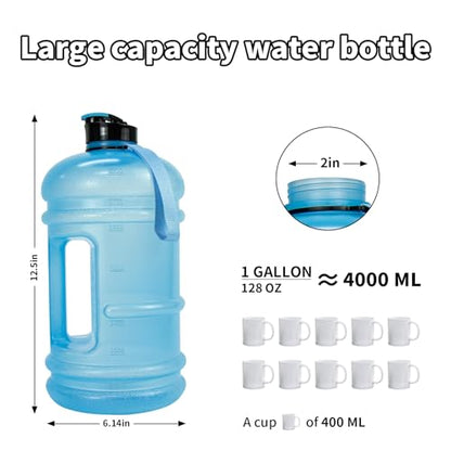 TOOFEEL 1 Gallon Water Bottle - 128 oz Water Bottle with Flip Lid - Gallon Water Bottle with Handle,BPA Free gallon Water jug with Measurements Marked - Transparent Light Blue - color: Transparent Light Blue bottle, style: 128 oz water bottle