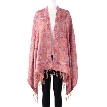 TUSHUSTY Pashmina Feel Shawls Wraps Rave Scarf for Women Soft Silky Reversible Men Scarves Hijab - color: Tan Red Blue