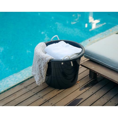 17 Gallon Heavy Duty Plastic Storage Tub with Rope Handles, Large Utility Bucket for Home Garage Garden, Leak-Resistant Stackable Container, Black (2-Pack)