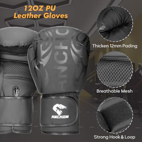 ANCHOM Punching Bag for Adults, 4FT Heavy Boxing Bag Set with 12OZ Boxing Gloves, Hand Wraps, Jump Rope and Grip Strength Trainer, Perfect for MMA Karate Kickboxing Boxing - Unfilled