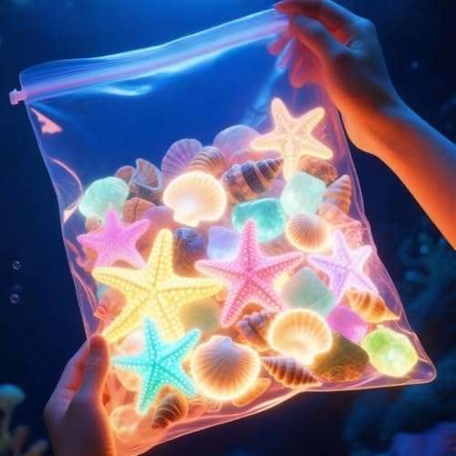 50pc Aquarium Rocks, Glow in The Dark, Cute Sea Item Shaped Decor Stones for Fish Bowl, Garden, Ponds, Handmade Crafts, Colorful Fish Tank - color: 50pcs Sea Item