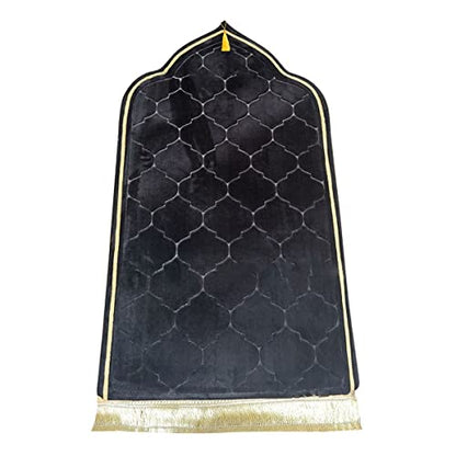 Muslim Prayer Mat, Thick Soft Velvet Muslim Rug, Portable Muslim Prayer Rug, Turkish Prayer Carpet,Janamaz Sajada Carpet for Men and Women Plain Solid Prayer Mat Ramadan Eid Gift. (Black) - color: Black