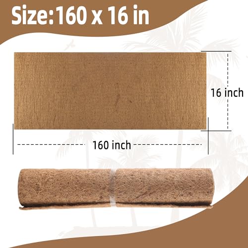 Coco Liner Roll - 16x160 inch Natural Coconut Fiber for Planters, Versatile Flower Baskets, Garden Decoration, Animal Pet Pads - Reptile-Friendly, Ideal for Window Boxes and Nesting Boxes - size: 16in X 160in