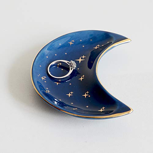 Small Moon Jewelry Dish Tray, Blue - color: Blue