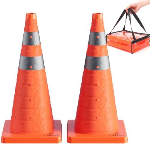 2 Pack 28 Inch Collapsible Traffic Safety Cones, Orange Pop Up Cones with Reflective Collar, Multi Purpose Road Cones for Road Safety, Parking Lot, Driving and Sport Training - size: 28 Inch