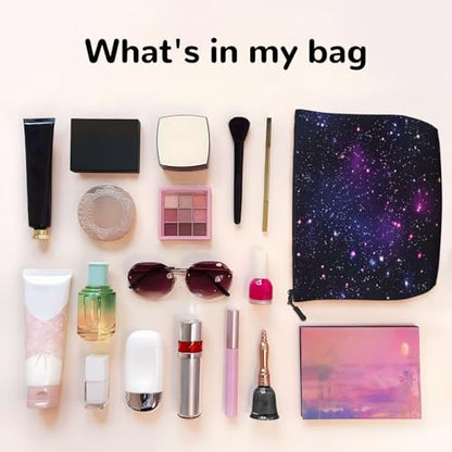 Starry Night Sky Fake Hemp Makeup Bag Travel Bags Toiletry Pouch With Zipper 9.45 X 6.7 In - color: Starry Night Sky