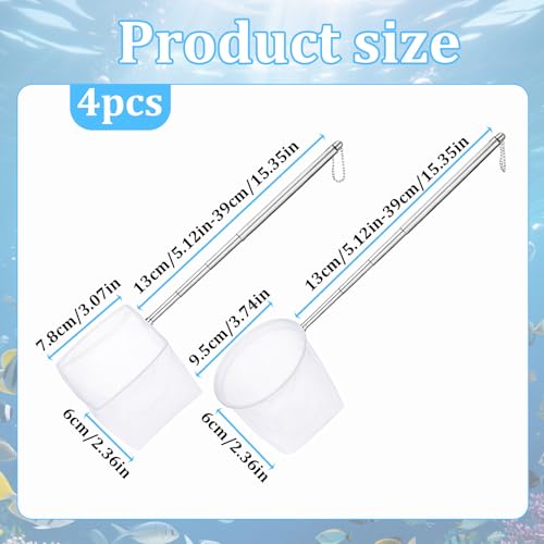 4 Pack Aquarium Fish Net, 3", 3.74" Shrimp Nets Small Fish Net for Tank Aquarium Fishes Nets with Extendable Handle for Shrimp Bettas Fishes Tank (White, Round and Square)