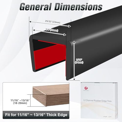 Rubber Edge Trim, Self Adhesive U Channel Edge Trim, Big Size U Shaped Trim, Edge Banding for Plywood, Woods, Shelf, Cabinet, Countertop, Size 3/4", Length 20Ft, Black - size: Size3/4"(Fit 11/16"~13/16"), L20'