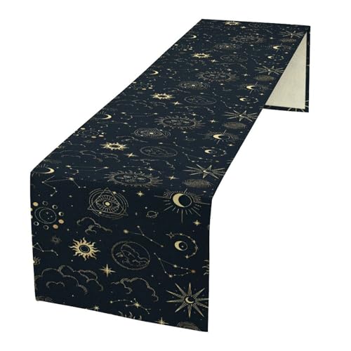 Celestial Sun Moon Table Runner, Mystic Sun Moon Phase Stars Starry Night Sky Astrology Zodiac Blue Table Runner for Kitchen Dinning Table Decor Party Holiday, 13x36 Inch - color: Sun Moon-3, size: 13"W x 36"L