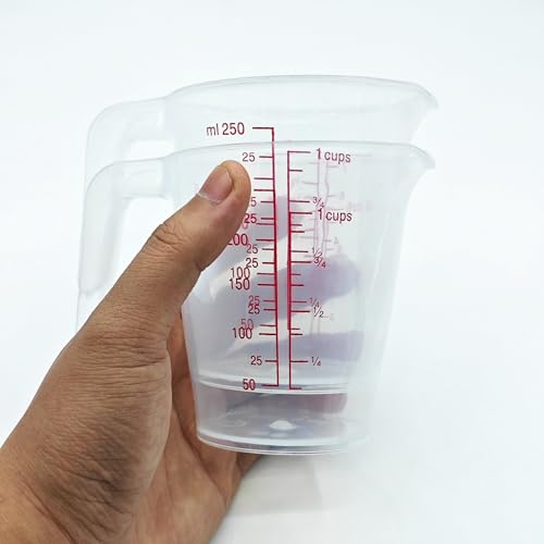 Plastic Measuring Cup 2Pcs 250ML Measuring Mug 8/16oz with Handle Graduated Pitcher for Baking Flour Oil Powder Cooking Kitchen Measure Container Stackable (250ML/0.06Gal) - color: 250ML