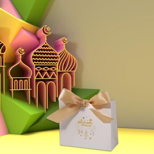 10pcs Eid Gift Bags Ramadan Snack Bags with Gold Ribbon, Reusable Eid Mubarak Bags for Presents Festive Party Wrapping - color: Style2