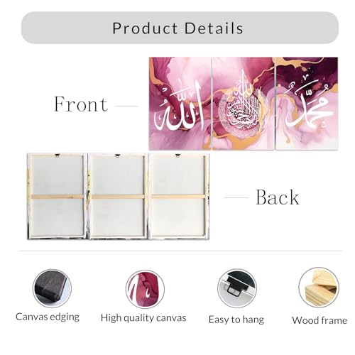 DOARTDO 3 Piece Islamic Canvas Wall Art Arabic Calligraphy Painting Muslim Abstract Pink Ink Picture Print for Living Room Home Frame (Islamic - 3, 20x28inchx3P (50x70cmx3P)) - color: Islamic - 3, size: 20x28inchx3P