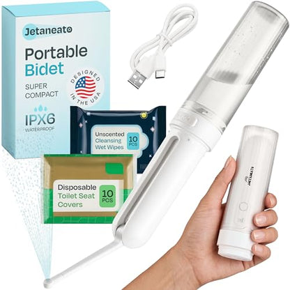 Portable Electric Bidet for Travel - Portable Bidet Rechargeable Handheld Sprayer with 3 High Pressure Modes, USB-C, Adjustable Nozzle & Extra Clean Kit, IPX6 Waterproof Peri Bottle (White) - color: White