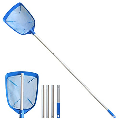 Poolvio Swimming Pool Leaf Skimmer Net, with 5 Sections Telescopic Aluminum Pole & Nylon Medium Fine Mesh Pool Net, Pool Cleaning Tool for Removing Leaves & Debris - size: Pool Skimmer with Pole