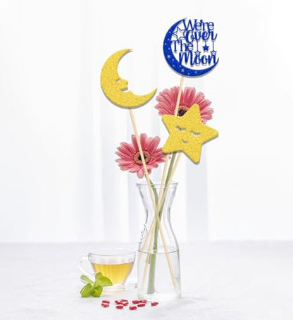 12PCS We're Over The Moon Centerpiece Sticks Star and Moon Baby Shower Party Decorations for Table