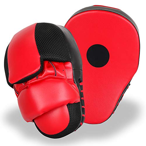 Curved Punching Mitts for Focused Hand Target Bag to Punch & Kickboxing, MMA Muay Thai Home Gym Training Pads for Men and Women - color: Red & Black