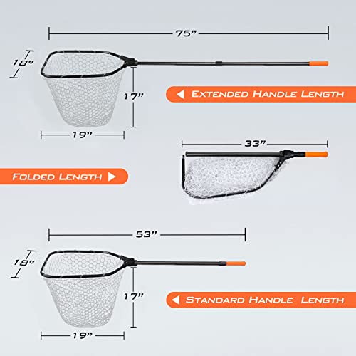 KastKing Brutus Fishing Net, Foldable Extendable Fish Landing Net, Lightweight & Portable Fishing Net with Soft EVA Foam Handle, Holds up to 44lbs/20KG, Fish-Friendly Mesh for a Safe Release - size: 75" Total Length(extendable), style: Silicone Net