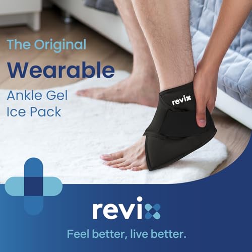 REVIX Foot Ice Pack Wrap for Plantar Fasciitis & Foot Pain Relief, Black | Ankle Ice Wrap, Adjustable One-Size Fit, Flexible Gel for Achilles Tendonitis, Sprained Ankle, Sport Recovery and Swelling - style: Black-1 Pack