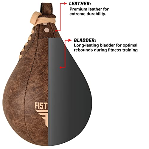 FISTRAGE Speed Ball Boxing Bag Leather MMA Muay Thai Training Punching Dodge Striking Kit with Free Hanging Swivel Workout Speedball Kicking Platform Equipment (Beige)