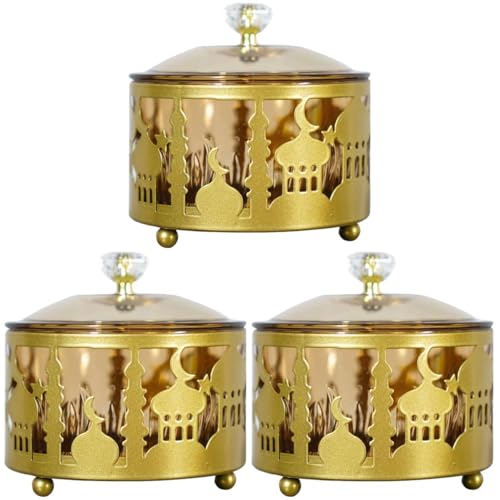 VOSAREA 3pcs Ramadan Tray with Lid Eid Mubarak Candy Dish Decorative Ramadan Food Container Eid Cookie Trays Trinket Box for Eid Party Supplies