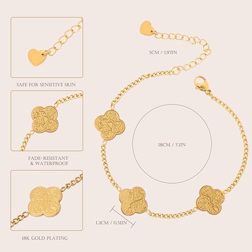 Ramadan Muslim Gift Allah Elegant 18 K Gold Plated Clover Bracelet for Women Shukr-Tawakkul-Sabr Islamic Jewelry - color: Silver