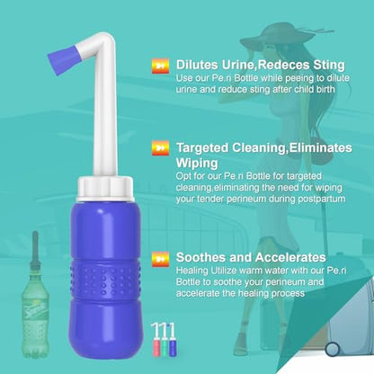 2PCS-Pack 300ml Travel Bidets Bottle Blue+ Black Backpacking Bidet Camping Bidets,Portable Bidet , 10.6oz Peri Bottle - Postpartum and Perineal Care - size: Blue Bottle+ Black Pocket Bidet