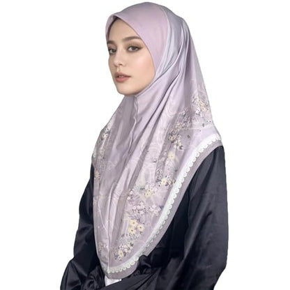 Ready To Wear Instant Hijab 여아용 무슬림 슬립온 키마르 꽃무늬 히잡 스카프 여성용 히잡 이슬람 아바야 터번 - color: 라벤더 8#