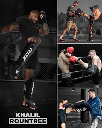 RDX Shin Guards Kickboxing Muay Thai, SATRA SMMAF Approved, Premium Maya Hide Leather, Leg Instep Protection Pads, MMA Martial Arts Kicking Sparring Training Gear, BJJ Karate Boxing Taekwondo, Black - color: Black, size: X-Large