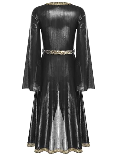 Women Muslim Abaya Dress Long Sleeve High Waist Embroidery Sparkly Caftan Islamic Evening Gown - color: Black, size: Large
