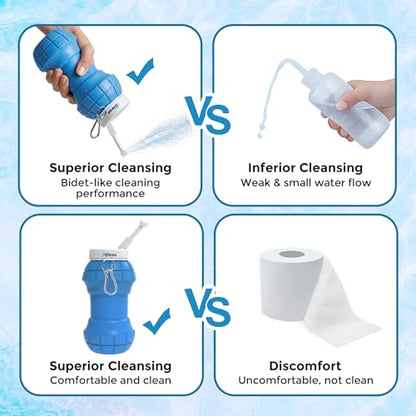 2Clean Portable Travel Bidet, 300ml Collapsible Handheld Peri Bottle Blue - color: Blue