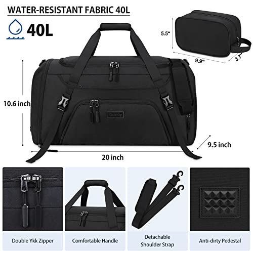 Gym Duffle Bag for Women Men 55L Waterproof Sports Bags Travel Duffel Bags with Shoe Compartment,Wet Pocket Large Weekender Overnight Bag with Toiletry Bag,Black - size: 55L