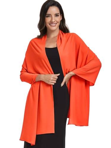 Chiffon Shawl and Wraps for Women Warm Scarves Wedding Evening Bridal Scarfs Pashmina Shawls - color: Orange