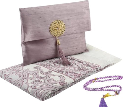 Premium Area Rug for Islamic Prayers - Muslim Prayer Mat and Rug for Men with Arabic Gifts - Traditional Islamic Prayer Rug Islam - سجادة صلاة Included - color: Lilac