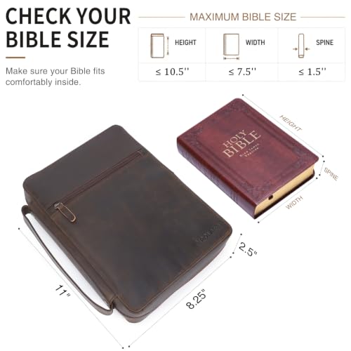 Polare Full Grain Leather Bible Cover Church Bag Bible Protective Book Holder Carrying Case Folder Organizer Portfolio, Dark Brown - style: Dark Brown