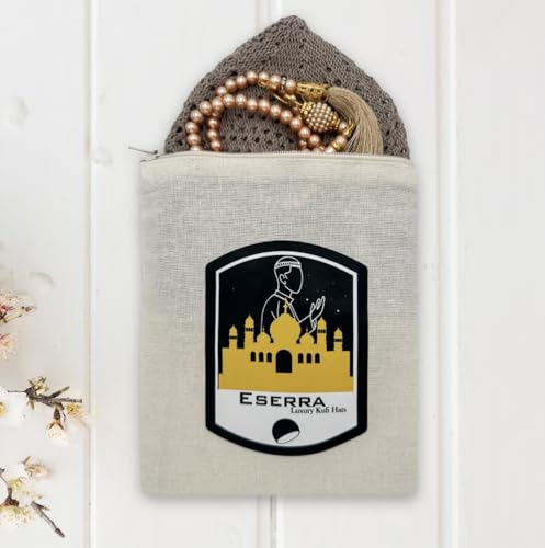 ESERRA Kufi Hats for Men and Women with 99 Tasbih Prayer Beads, Muslim Thick Breathable Skull Cap, Tasbeeh, Prayer Cap - color: Beige