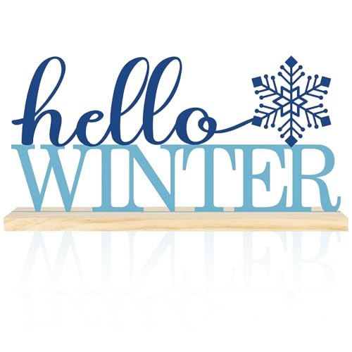 Metal Hello Winter Snowflake Sign Decorations for Home Party Shelf Mantel - style: Winter