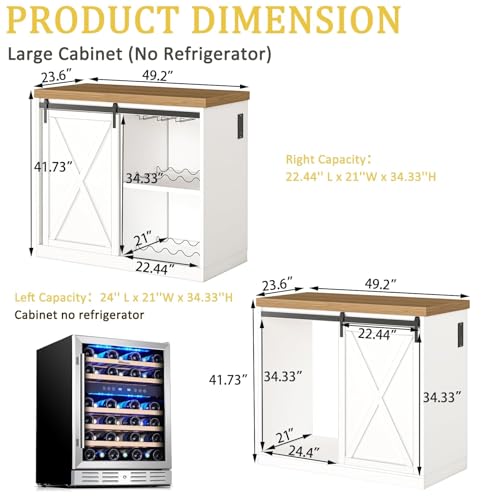 JassmiPkwy Coffee Bar Cabinet with Fridge Space, Wine Cabinet with Rack, Power Outlet for Dining Room Living Room, White - color: White