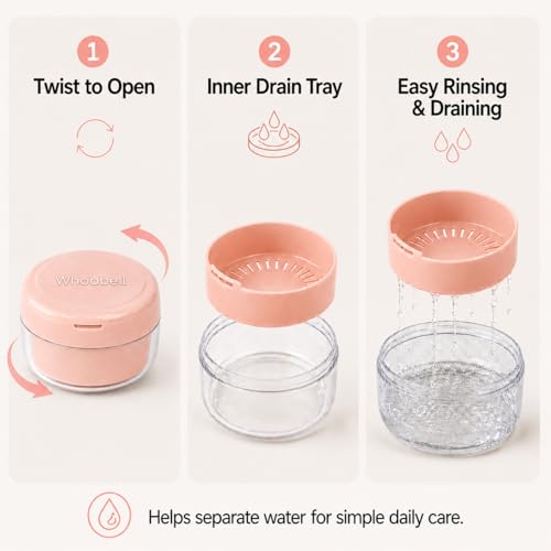 Retainer Soaking Case with Drain Basket, Leak-Proof Denture Bath Box with Magnetic Lid, Portable Cleaning Container for Aligners, Mouth Guard & Night Guard (Pink) - color: Pink