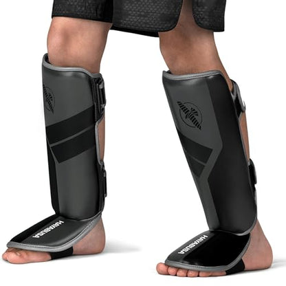 Hayabusa S4 Kids Shin Guards, Muay Thai, MMA, Kickboxing, Martial Arts - color: Charcoal, size: Large-X-Large