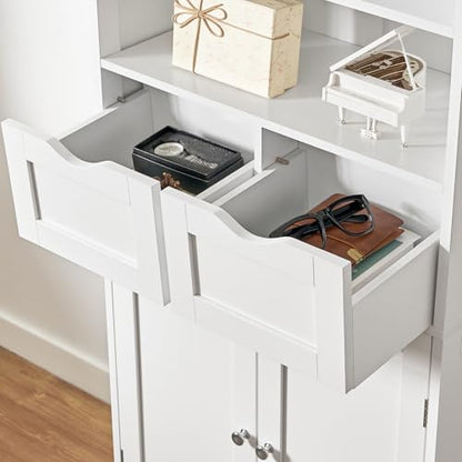 Iwell Tall Bathroom Cabinet, Storage Cabinet with Adjustable Shelves, Bathroom Storage Cabinet for Living Room, Dining Room, Entryway, White - color: White, 2 Drawers