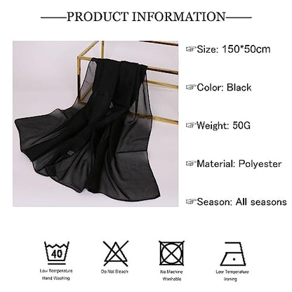 Chiffon Scarfs for Women Lightweight Scarf Shawl Fashion Scarves Sunscreen Shawls for Ladies - color: Black