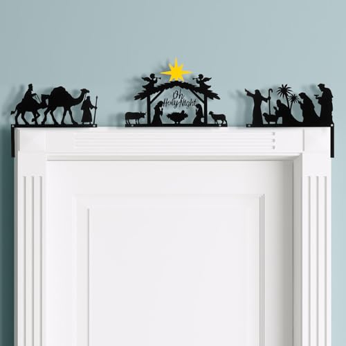 Blulu 3 Pcs Metal Christmas Door Topper Nativity Door Frame Decoration Christmas Nativity Frame Corner Decoration for Xmas Holiday Cabinet Shelf Window Wall Home Office Kitchen Christian Decors(Novel) - style: Novel