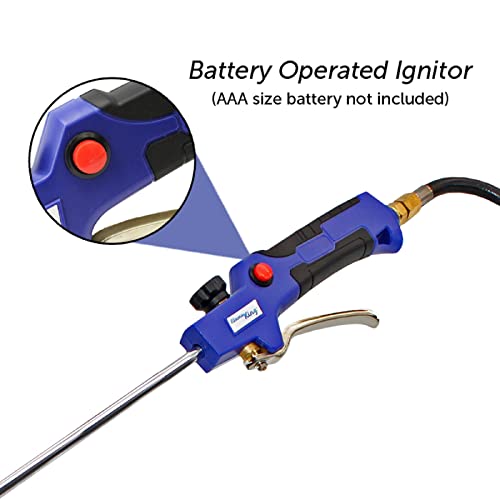 Flame King Propane Torch Kit Heavy Duty Weed Burner, 340,000 BTU with Battery Operated Igniter (Self Igniting), with 10-Ft Hose Regulator Assembly - size: NEW! 340K-Battery Operated Igniter