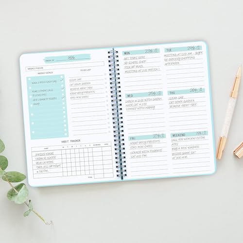 Undated Weekly Planner- Weekly Goals Notebook, A5 To Do List Planner, Habit Tracker Journal with Spiral Binding, 5.7 x 8.0 inches - color: Blue